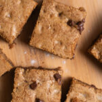 Chocolate chip blondies cut into squares