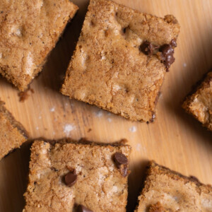 Chocolate chip blondies cut into squares