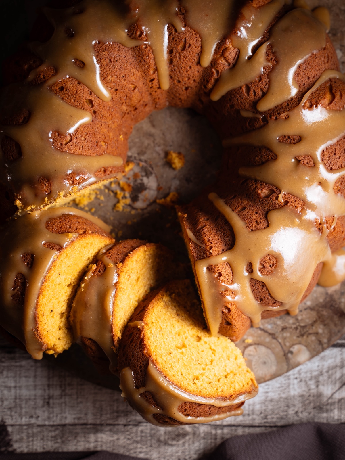 Aerial view of a butternut squash bundt cake