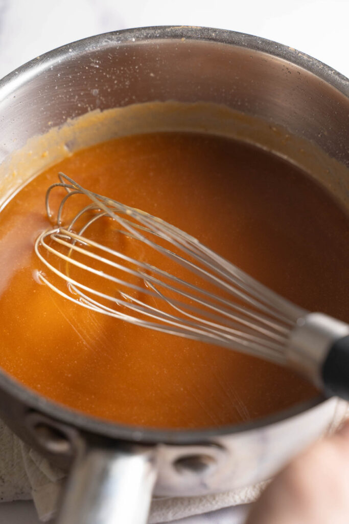 Caramel sauce in a pan