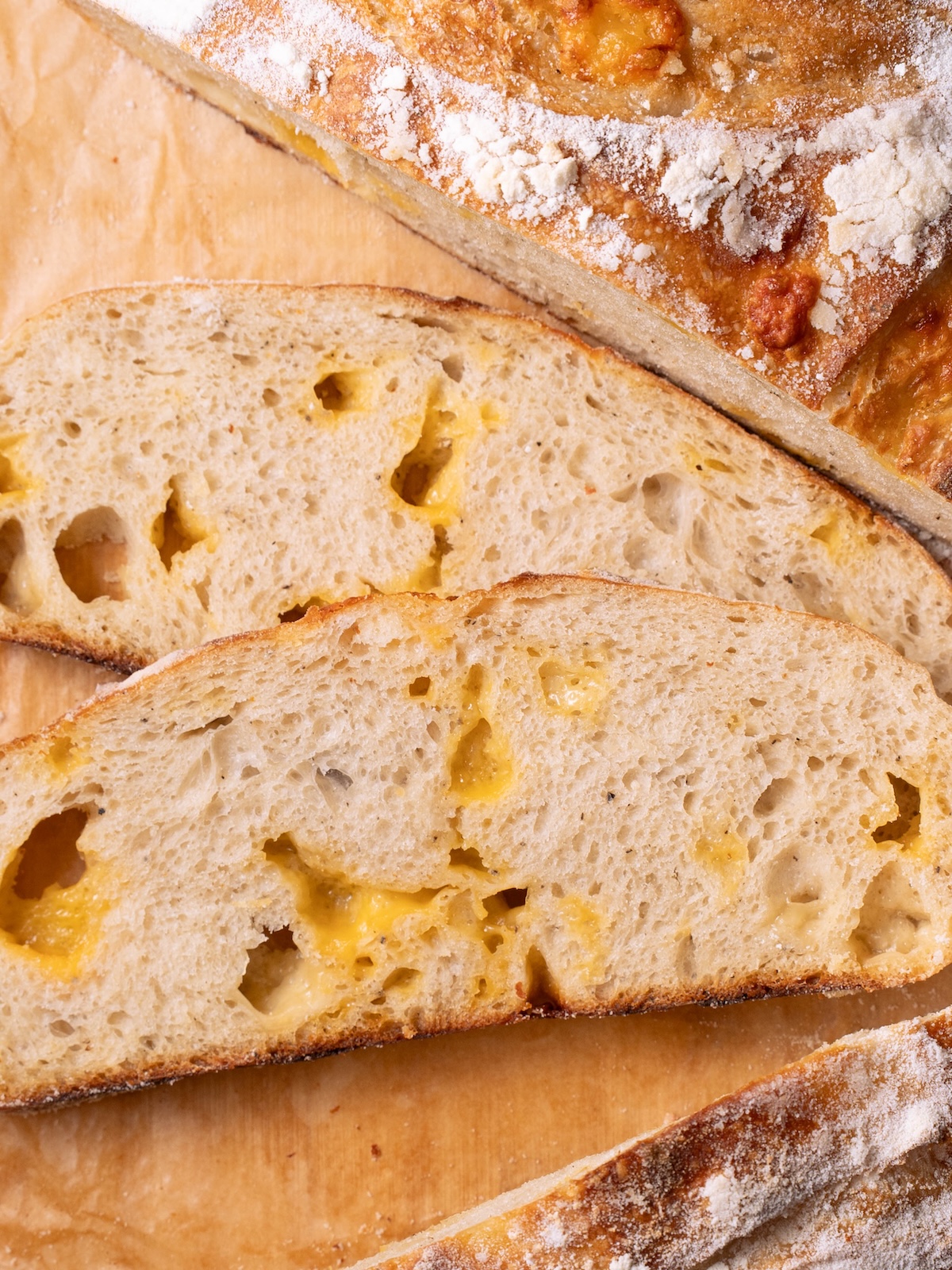 Close up slices of homemade bread