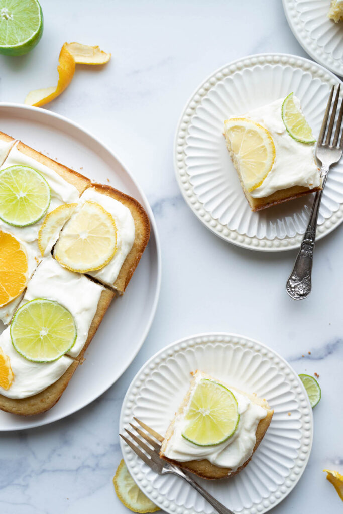 Slices of buttermilk citrus cake on plates