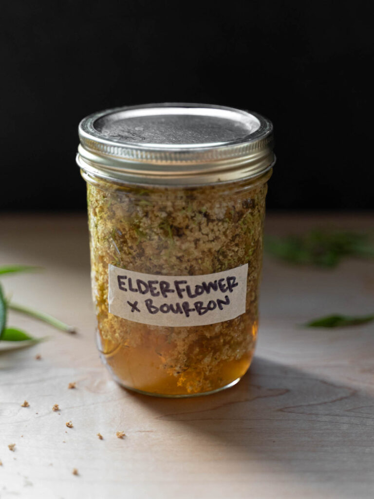 Fresh elderflower extract in a jar