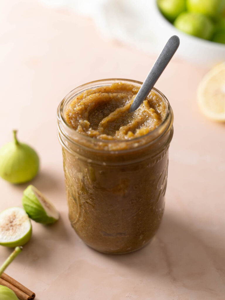 Homemade fig butter in a jar