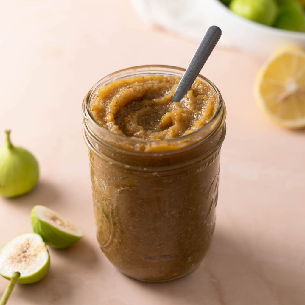A jar of freshly made fig butter