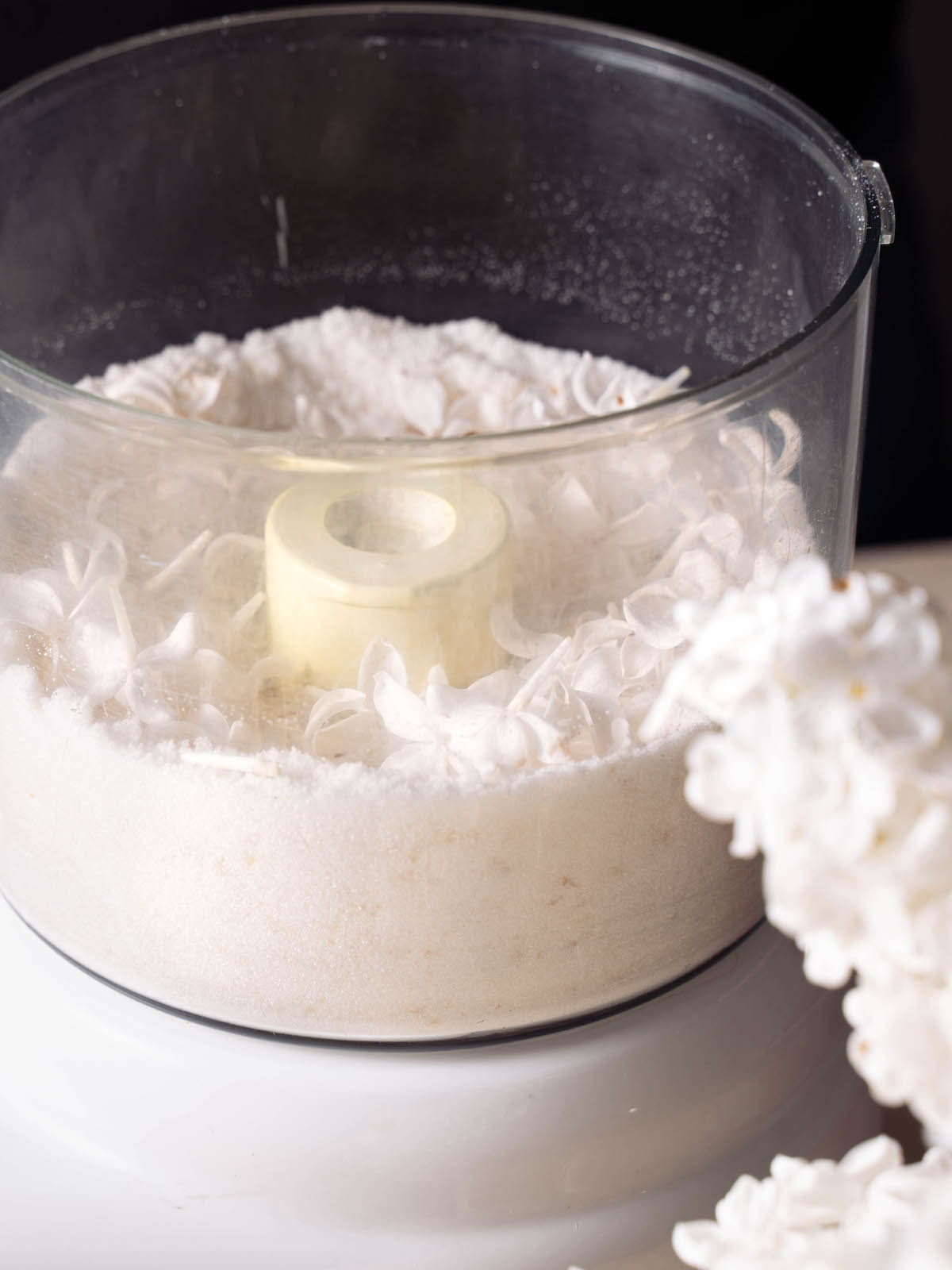 Making lilac sugar in a food processor
