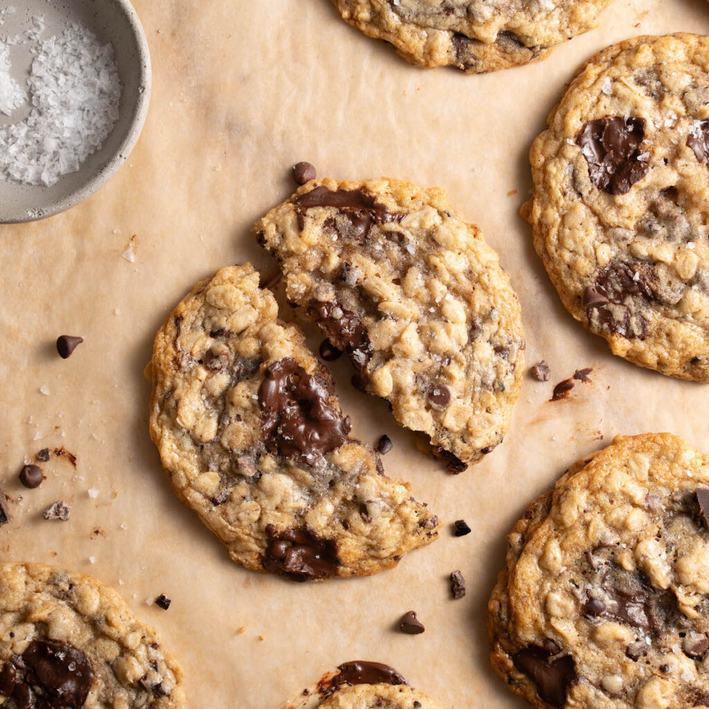 Oatmeal chocolate chip cookies fresh out of the oven