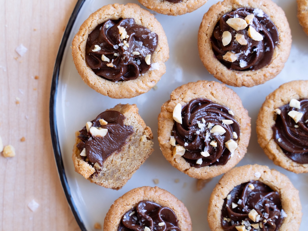 Peanut butter cookies filled with peanut butter chocolate ganache