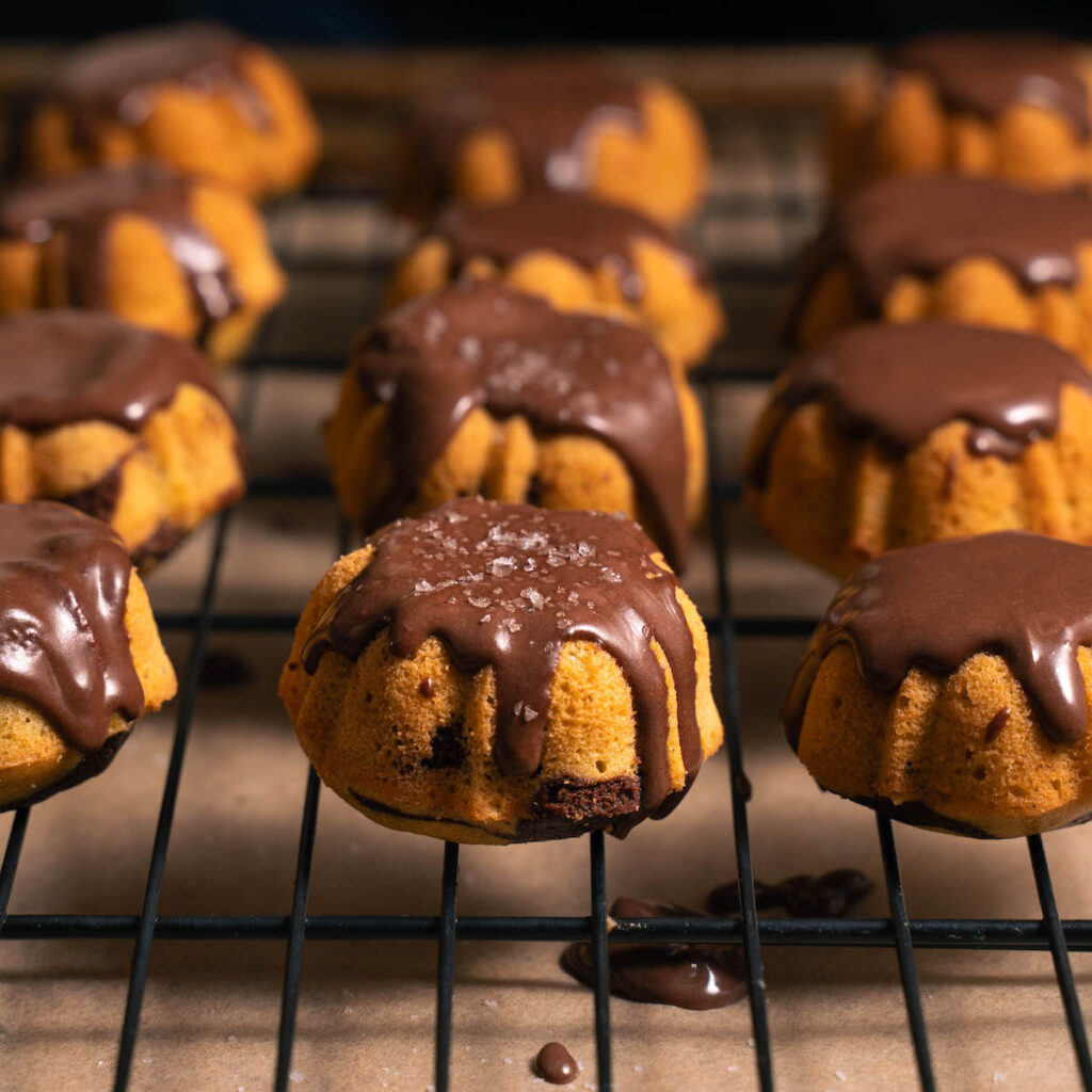 Pumpkin chai spice cakes with salty ganache