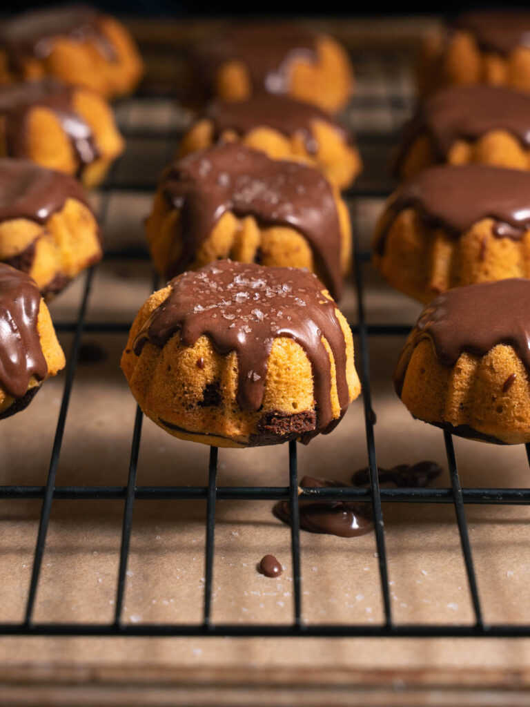 Pumpkin chai cakes drizzled with ganache
