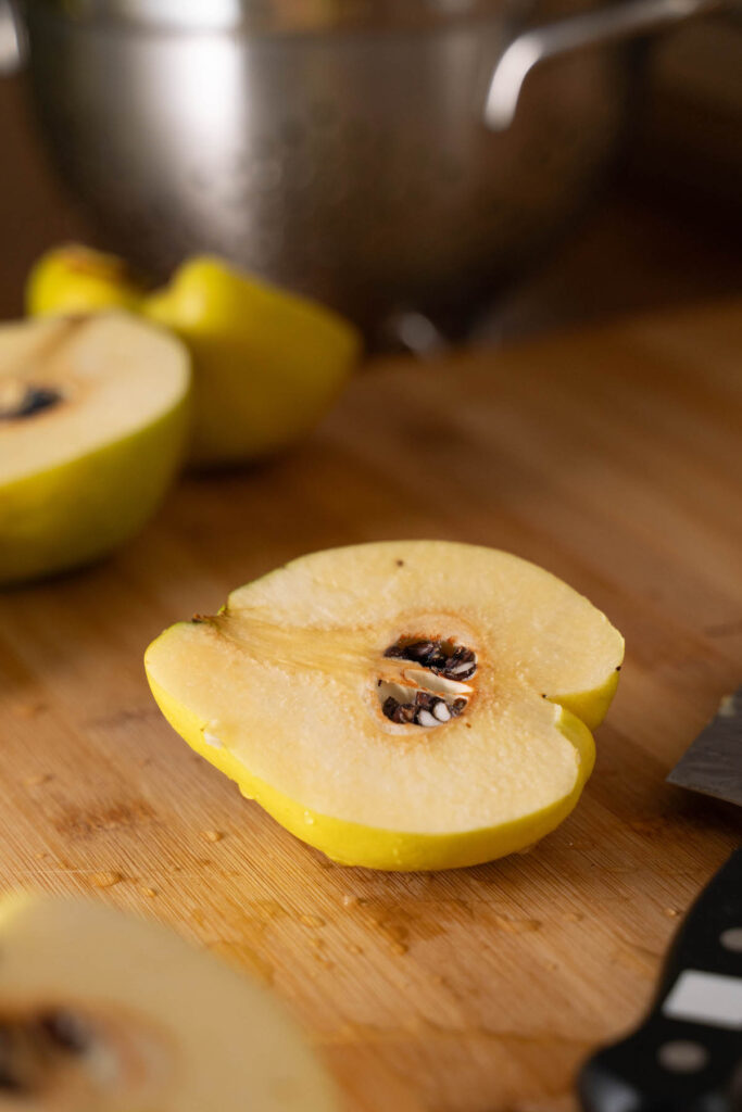 A quince cut in half
