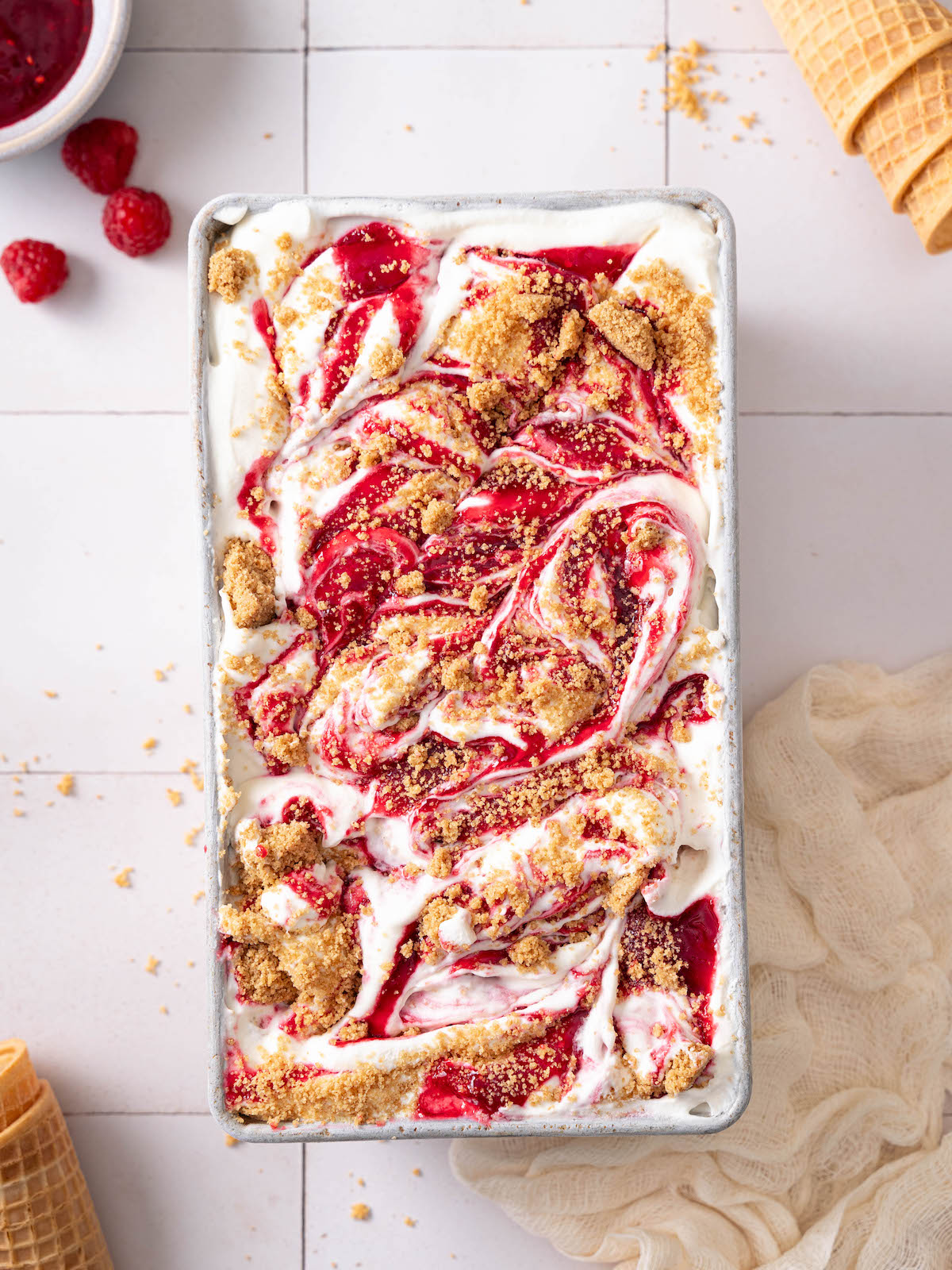 Raspberry Cheesecake No-Churn Ice Cream - Butter Witch