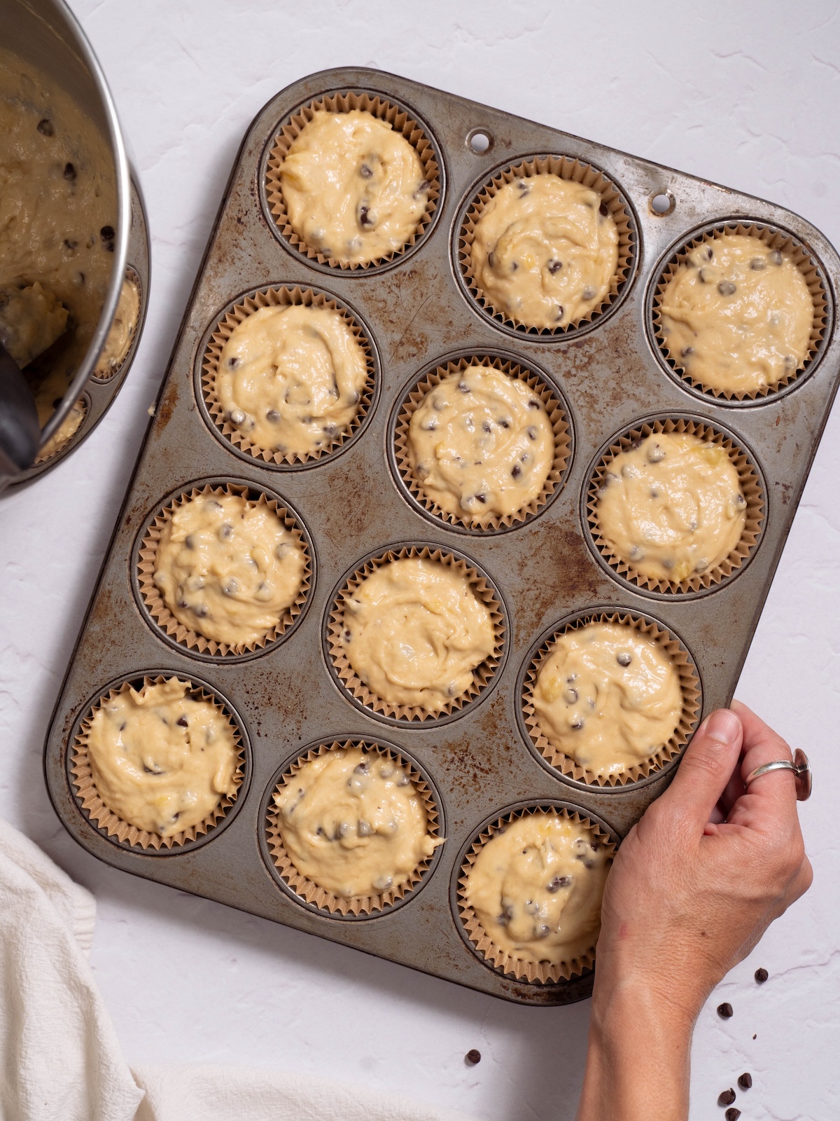 Banana chocolate chip muffins before baking