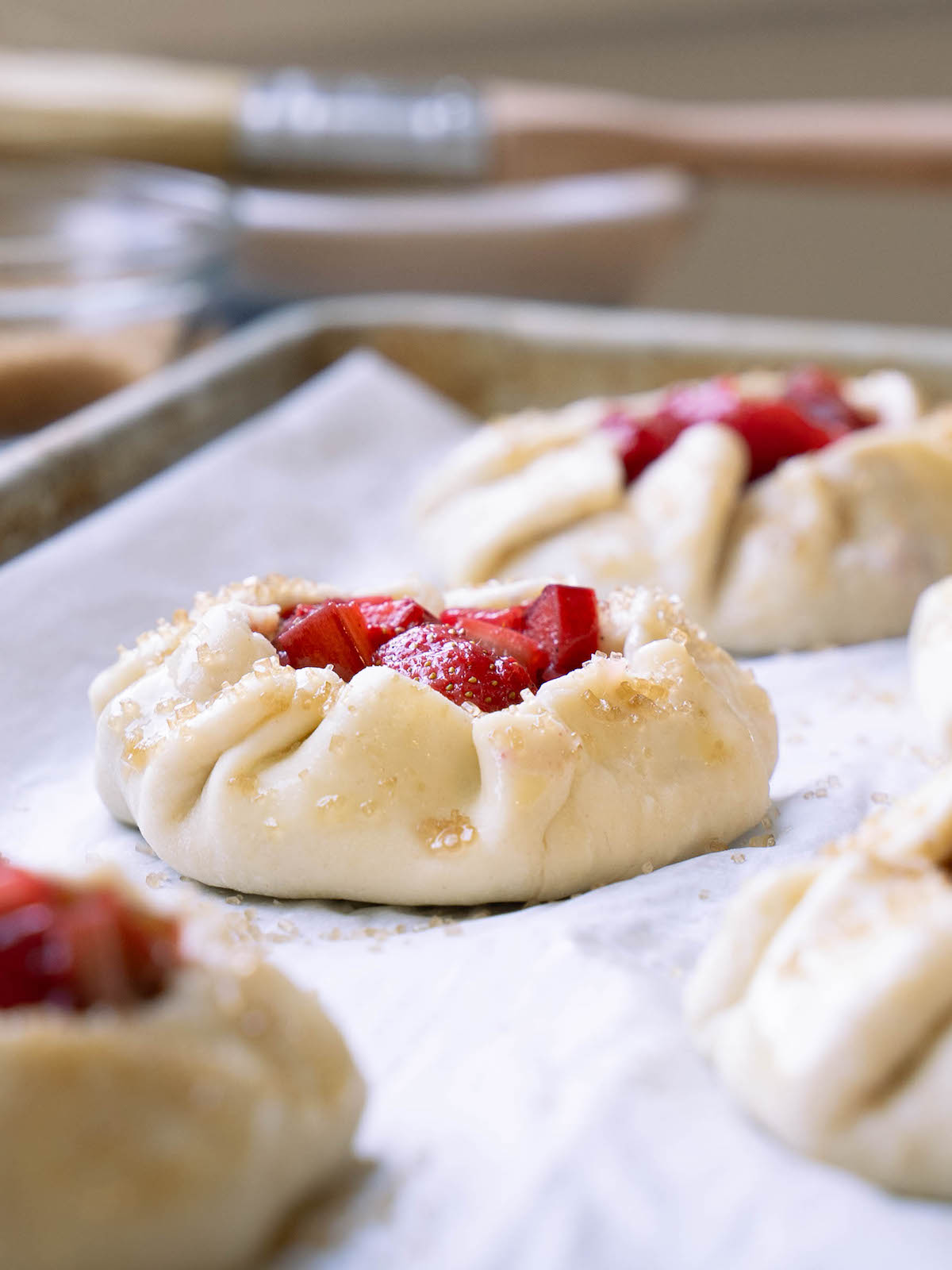 Strawberry rhubarb tarts before baking