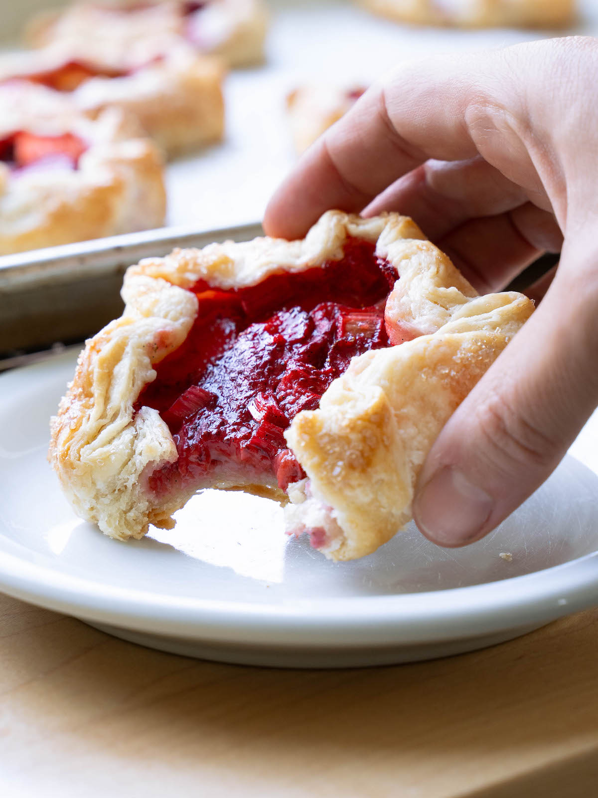 Close up of a galette to show fruit and pie dough texture