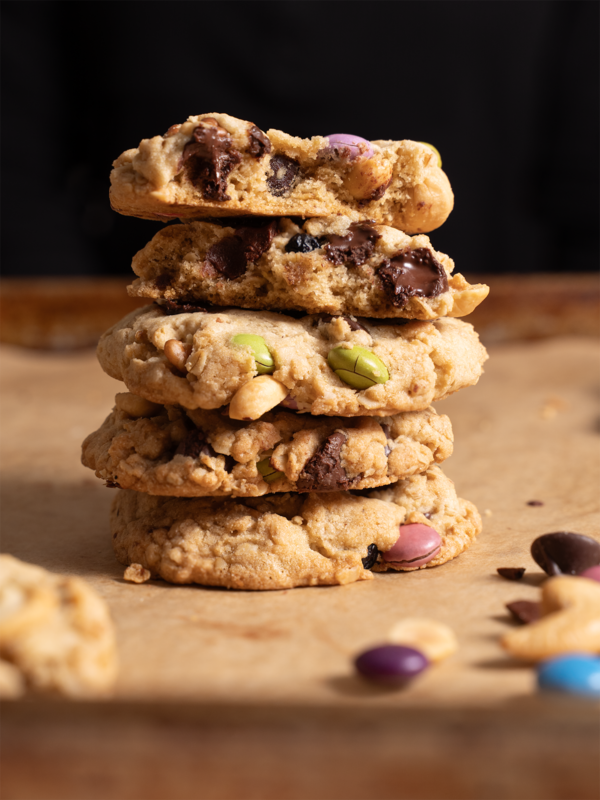A stack of trail mix cookies