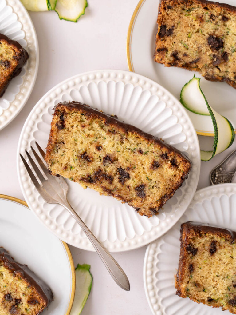 Slices of zucchini chocolate cake