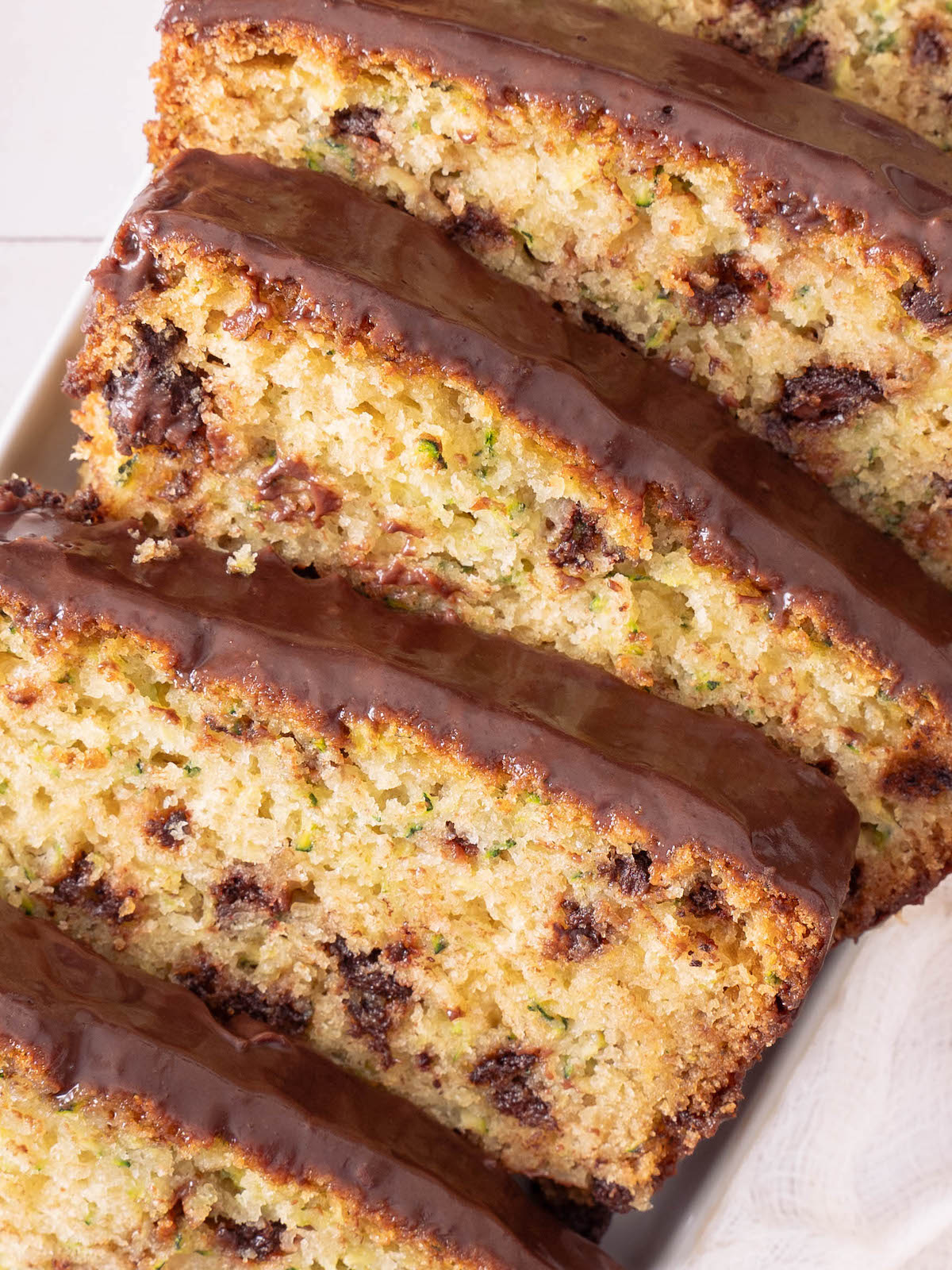 Close up texture of zucchini cake slices 