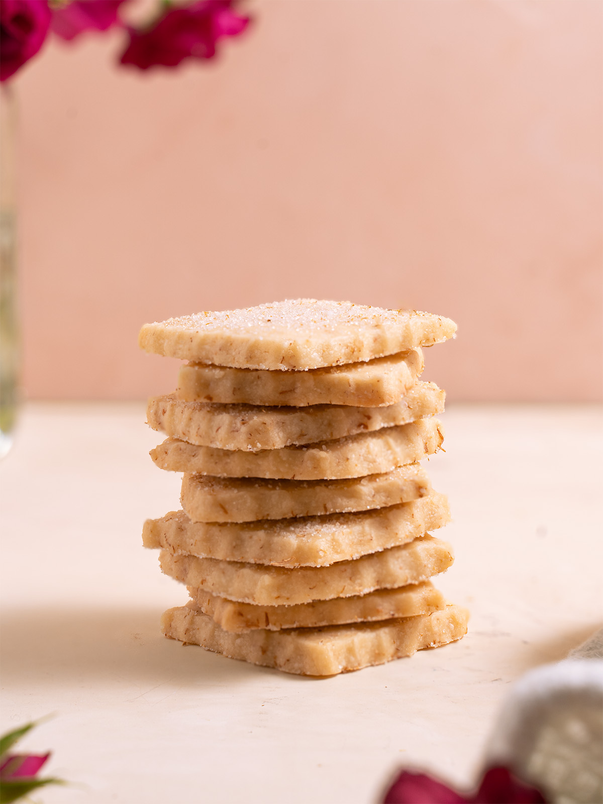 A stack of rose shortbread cookies