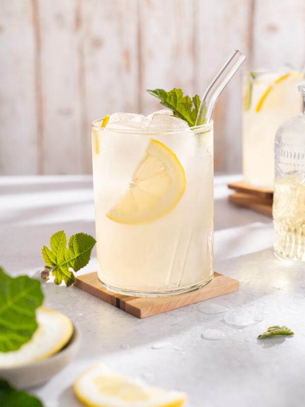A glass of fig leaf lemonade