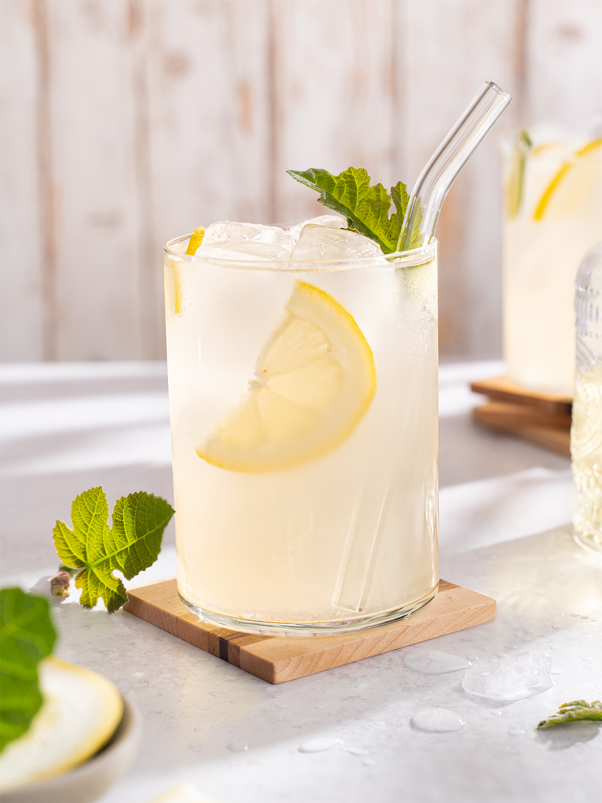 Fresh fig leaf lemonade in a cold glass