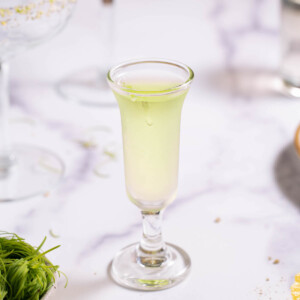 An icy cold shot of fir tip vodka