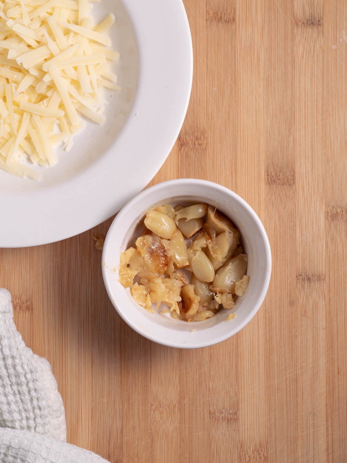 Roasted garlic and parmesan prepped for baking bread