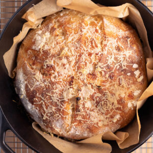 Garlic parmesan sourdough bread fresh out of the oven