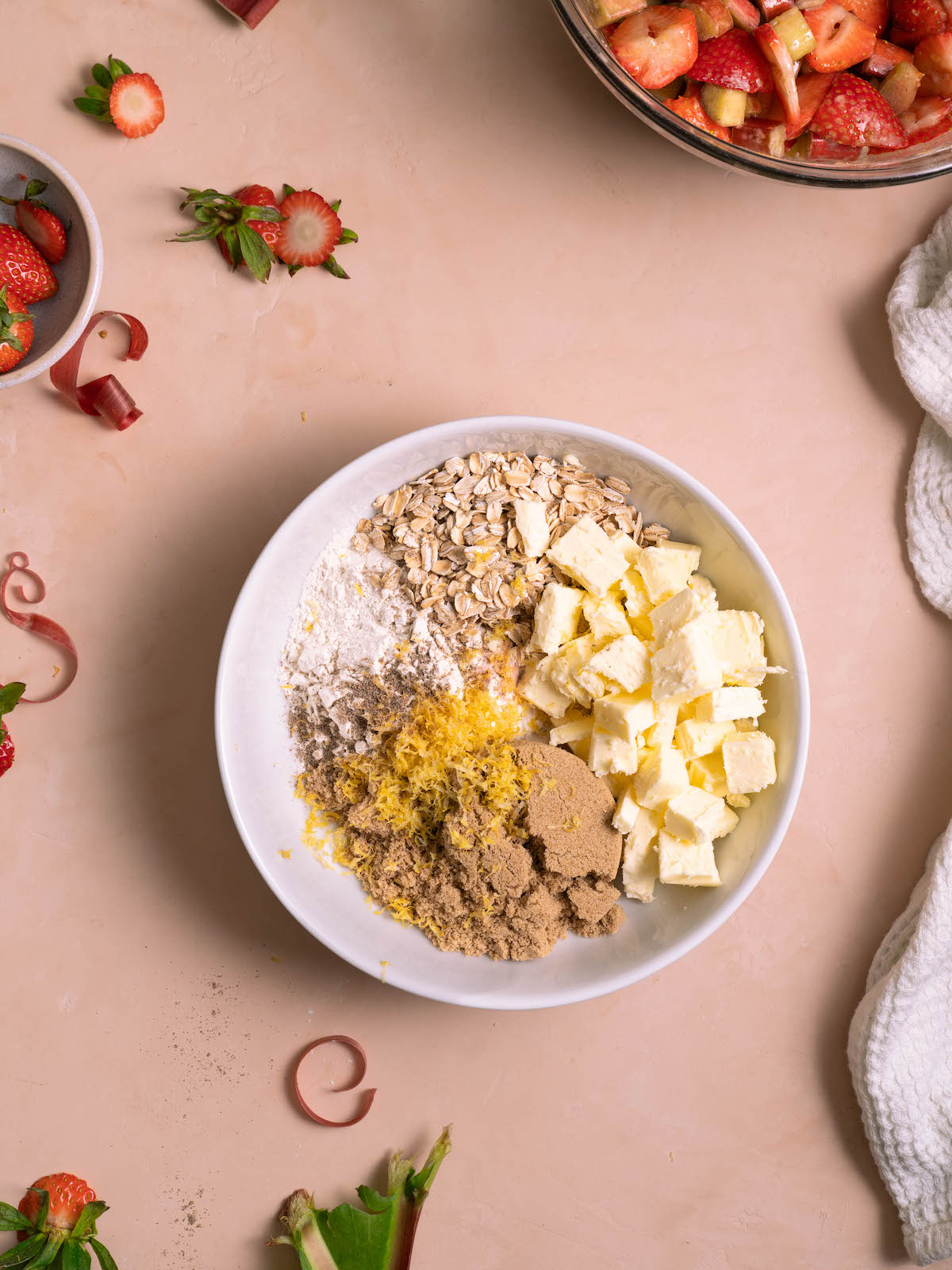 Ingredients to make a crumble topping for a fruit crisp
