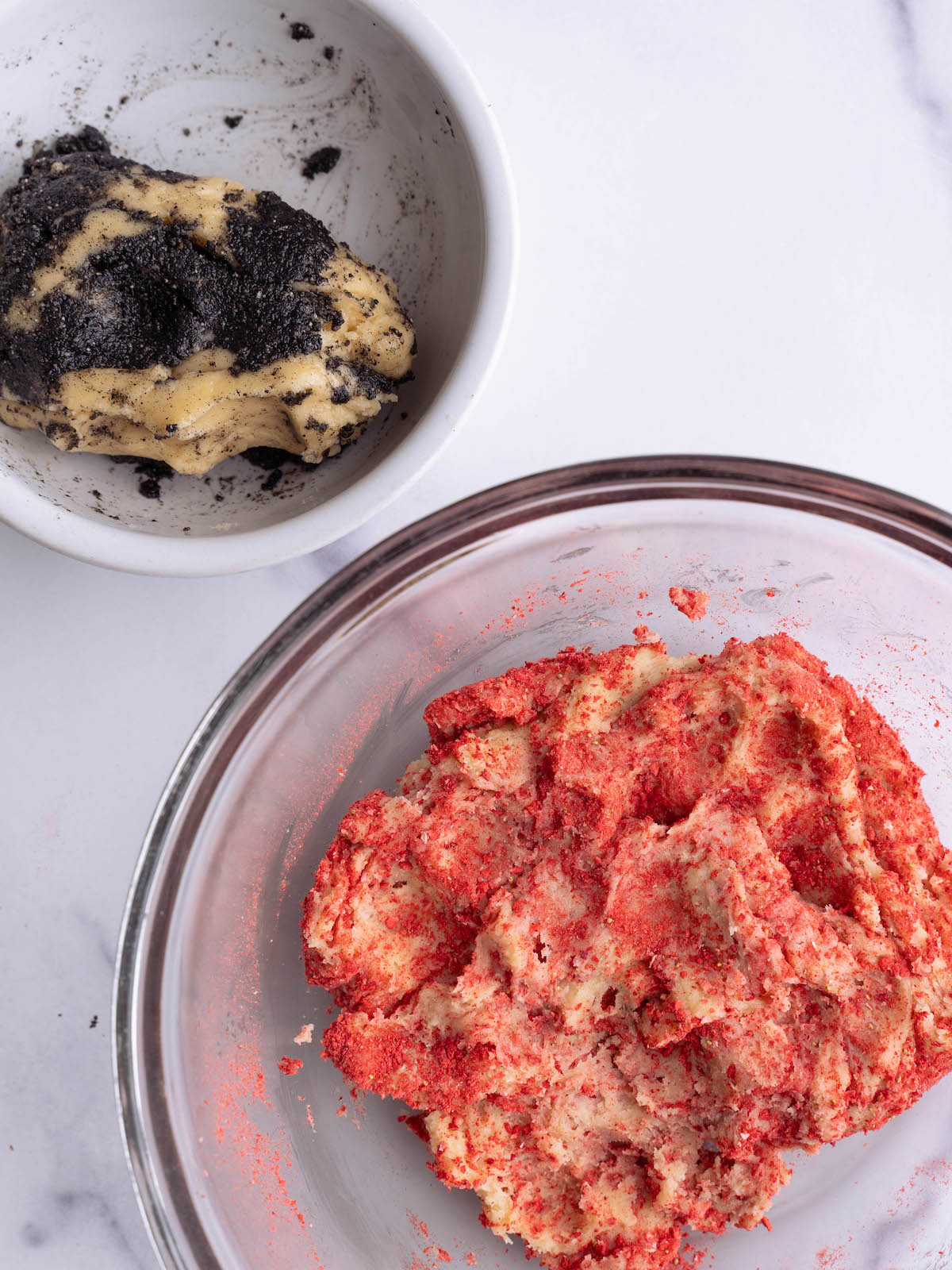Strawberry cookie dough and black sesame cookie dough