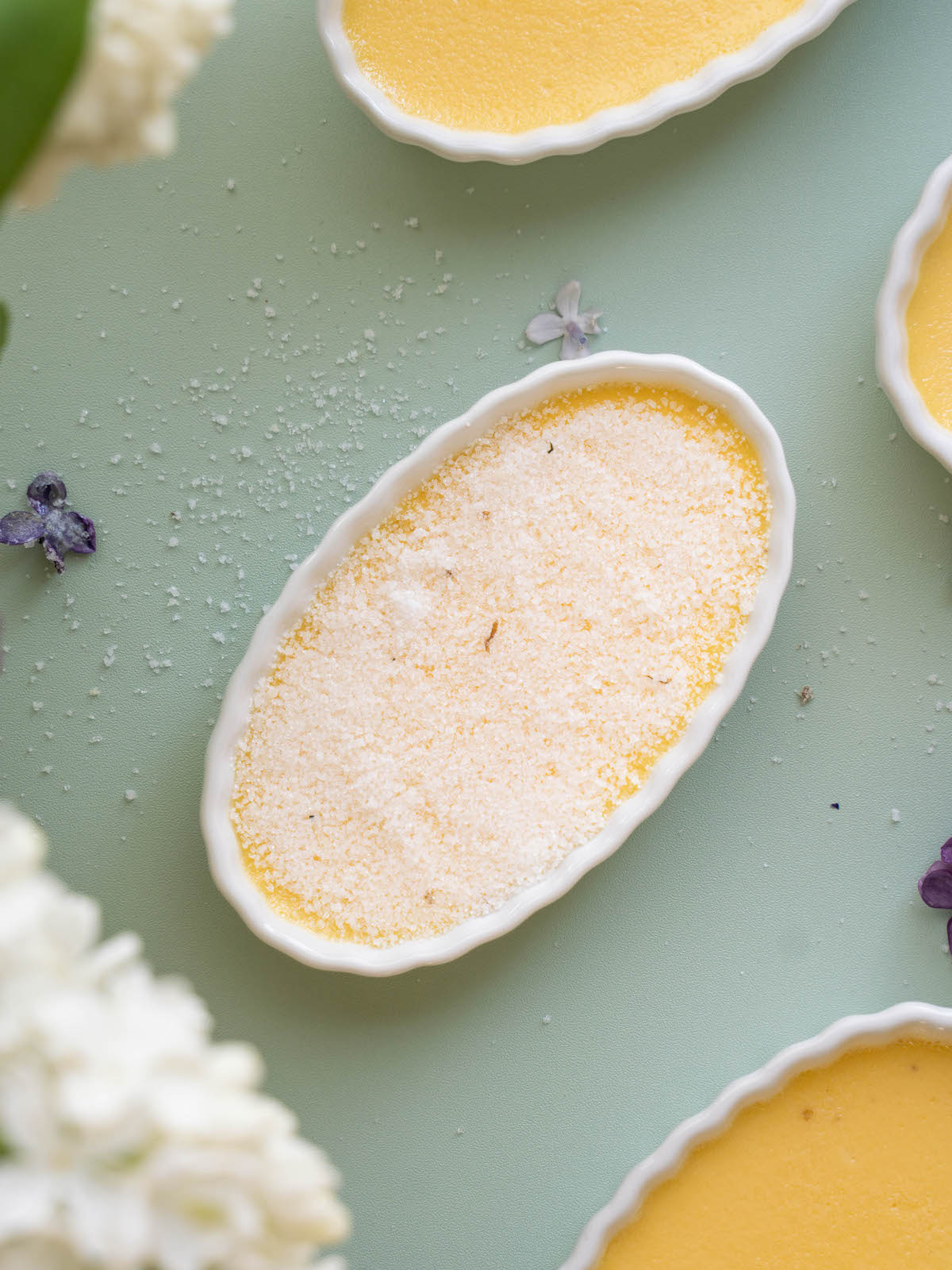 Sugar on top of brûlée before caramelizing