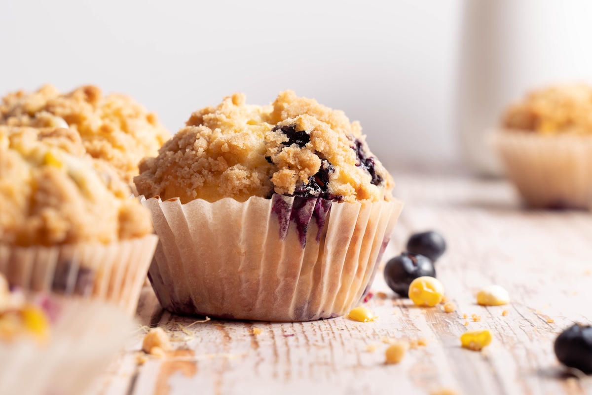 Close up look at muffins covered in streusel