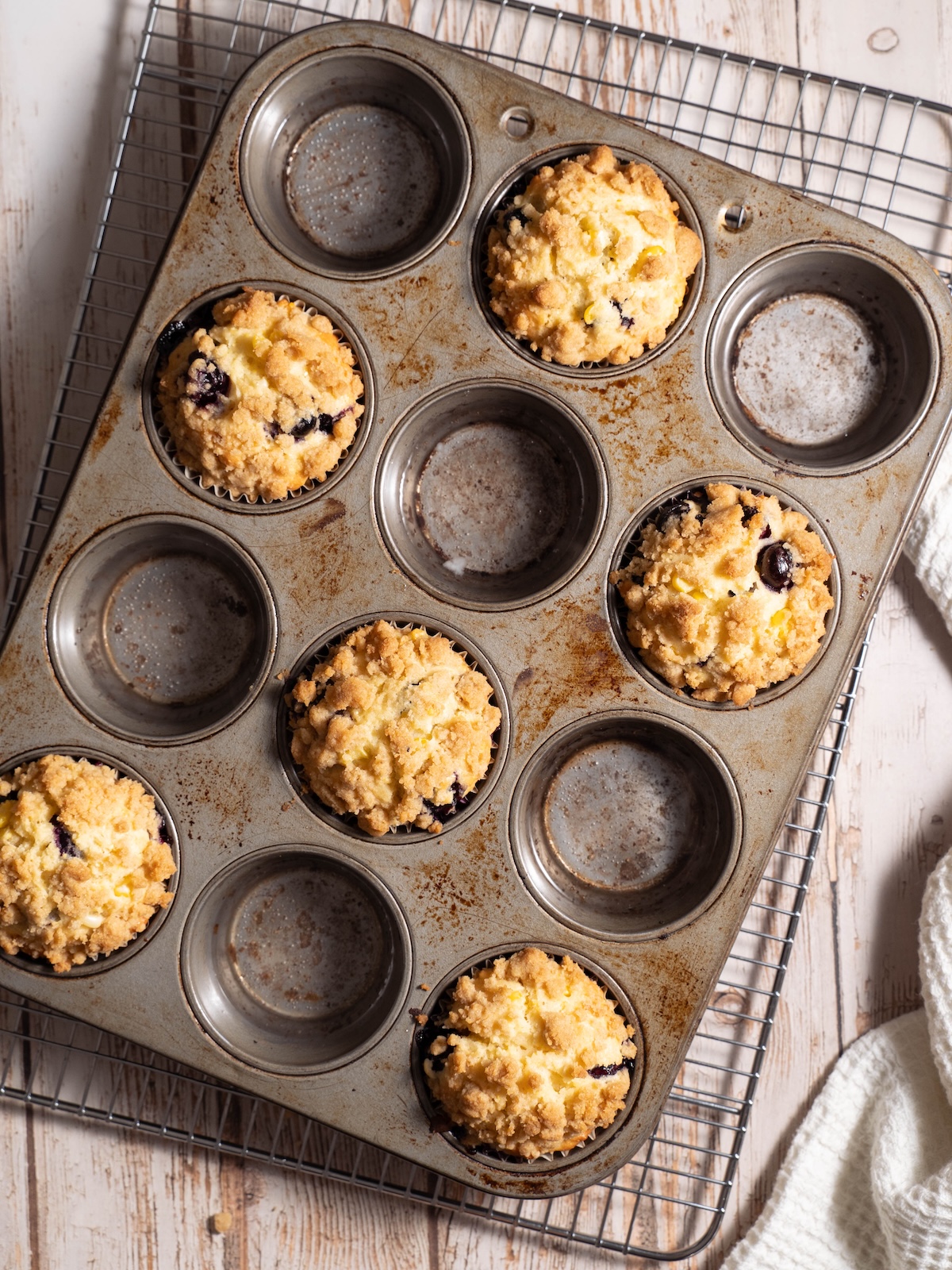 Blueberry corn muffins after baking