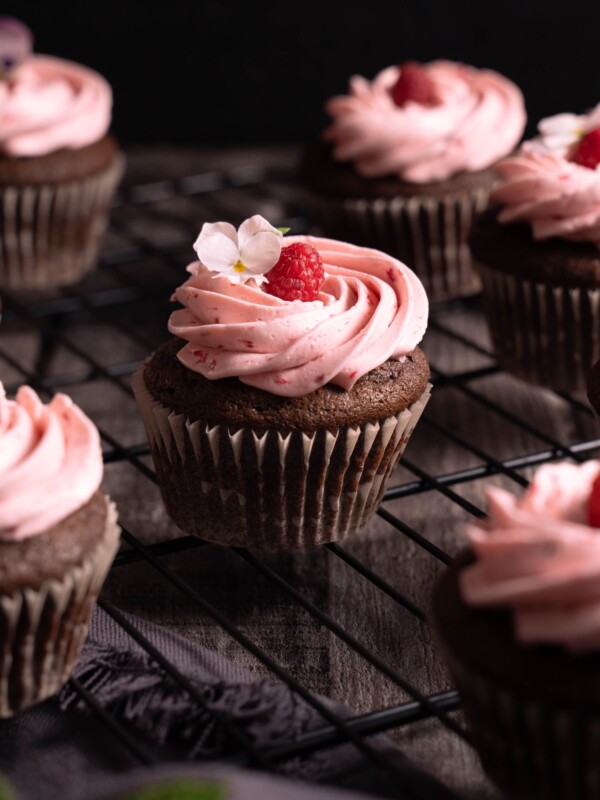 Chocolate cupcakes with raspberry buttercream
