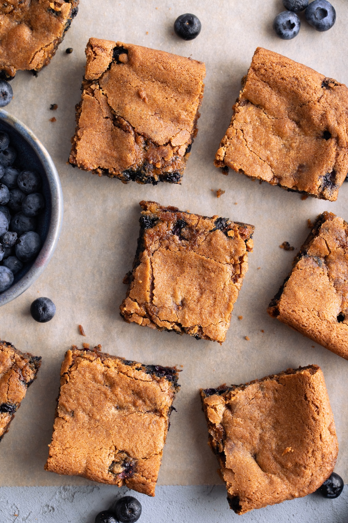 A batch of lemon blueberry blondies in slices
