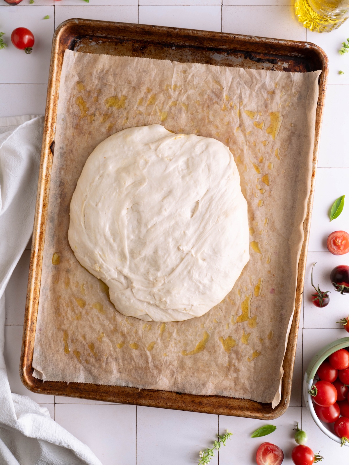Sourdough focaccia before the dough is proofed