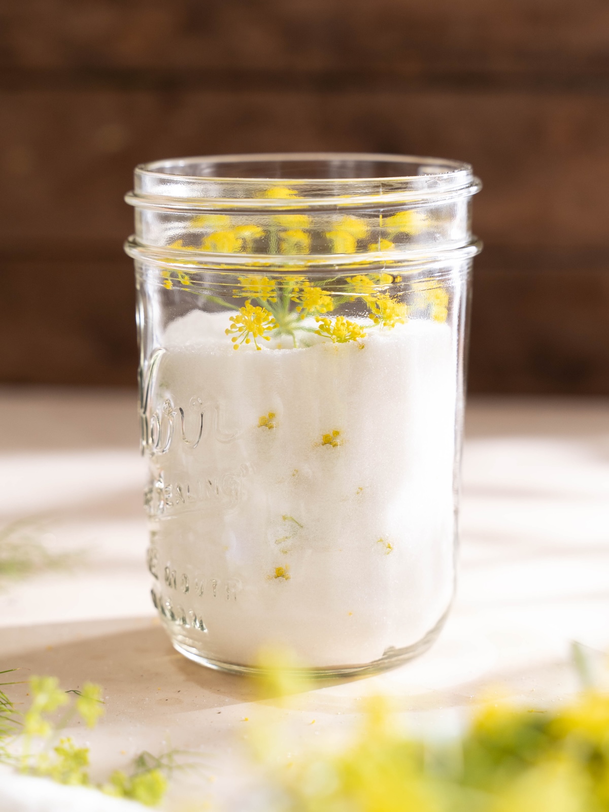A jar of fennel pollen sugar