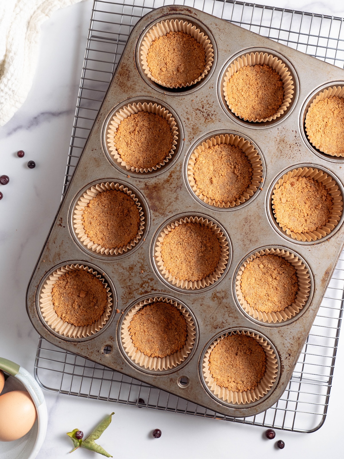 Graham cracker crusts, baked in a muffin tin