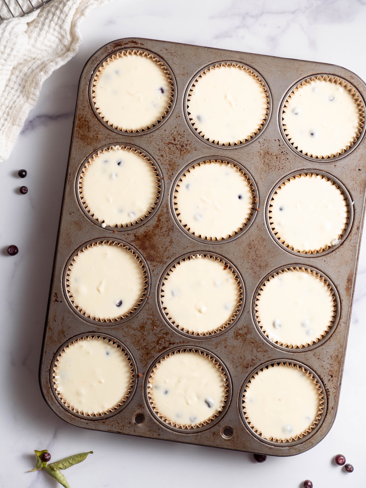Mini cheesecakes before baking