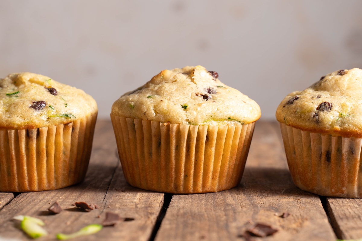 Three muffins lined up in a row
