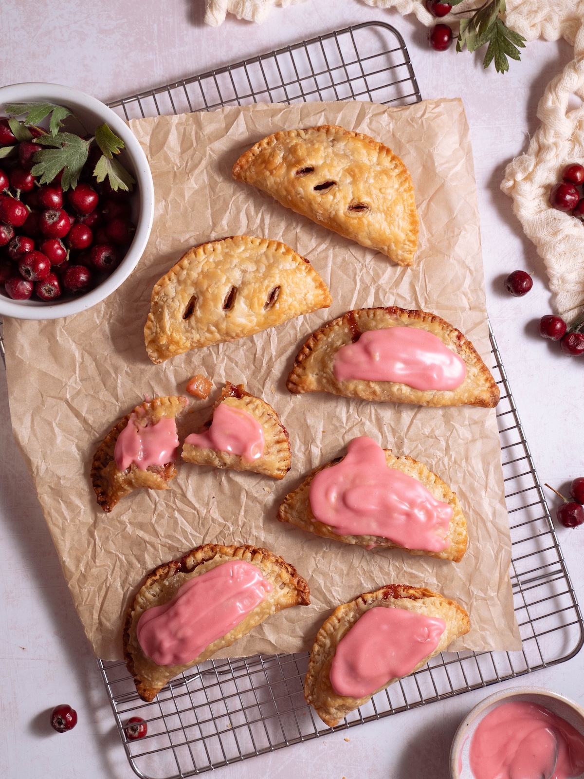 Apple hawthorn hand pies with pink hawthorn glaze