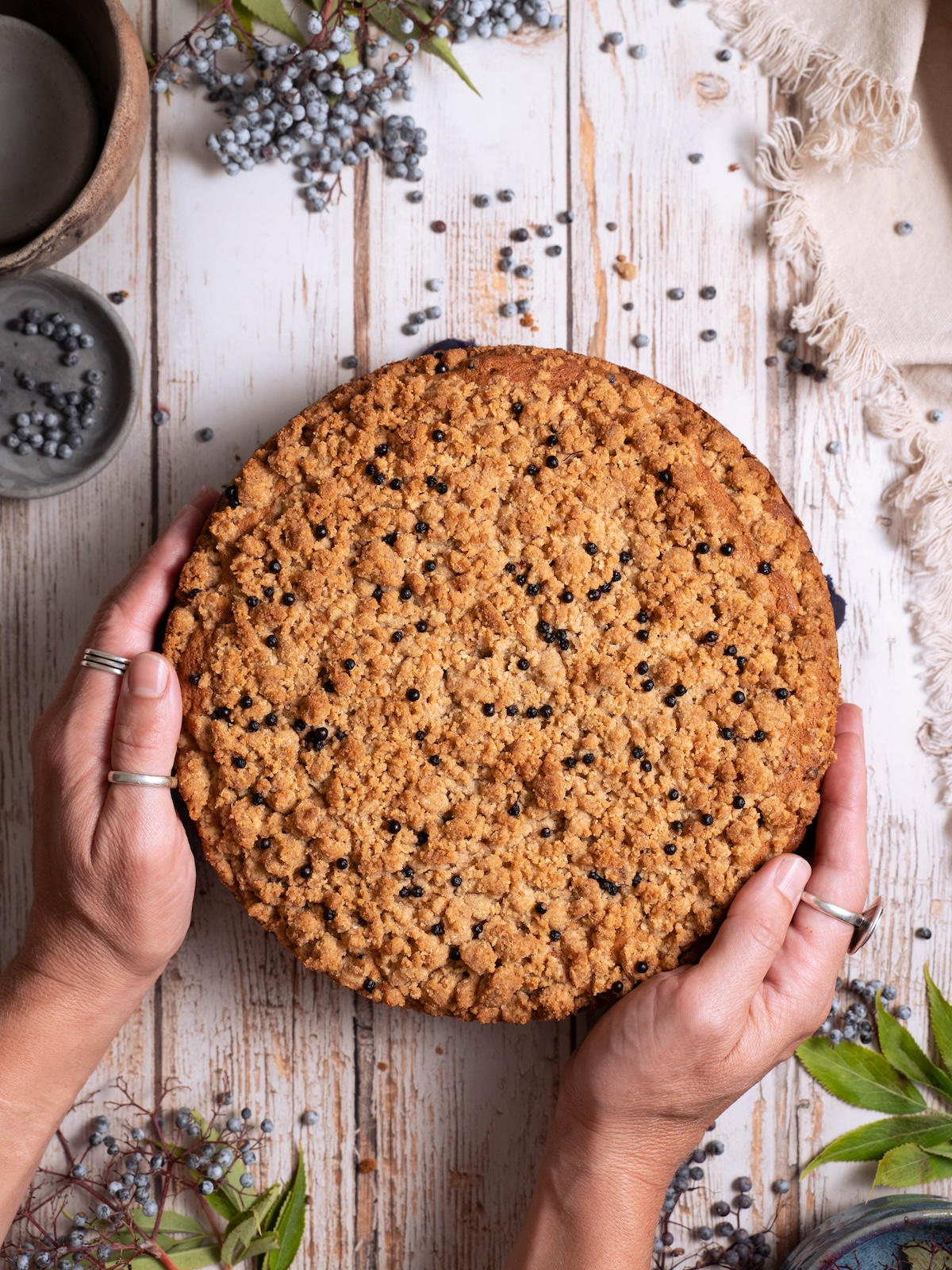 Elderberry coffee cake after baking