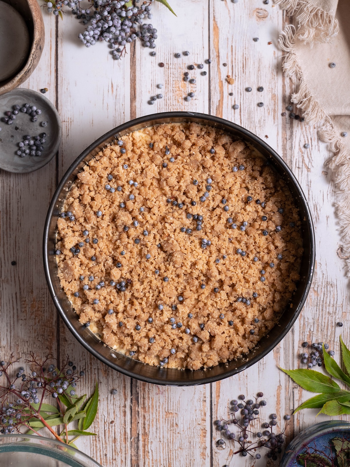 An elderberry coffee cake right before baking