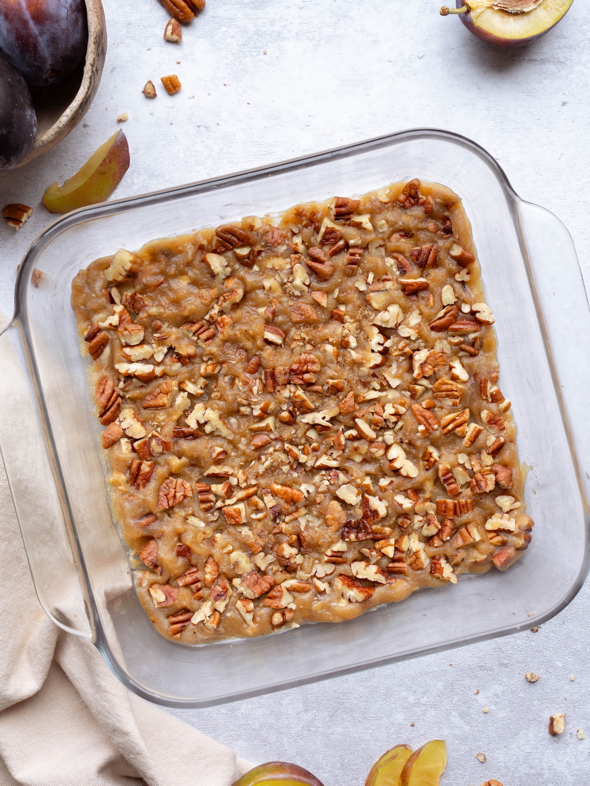 The caramely nutty topping for sticky buns on the bottom of a baking pan