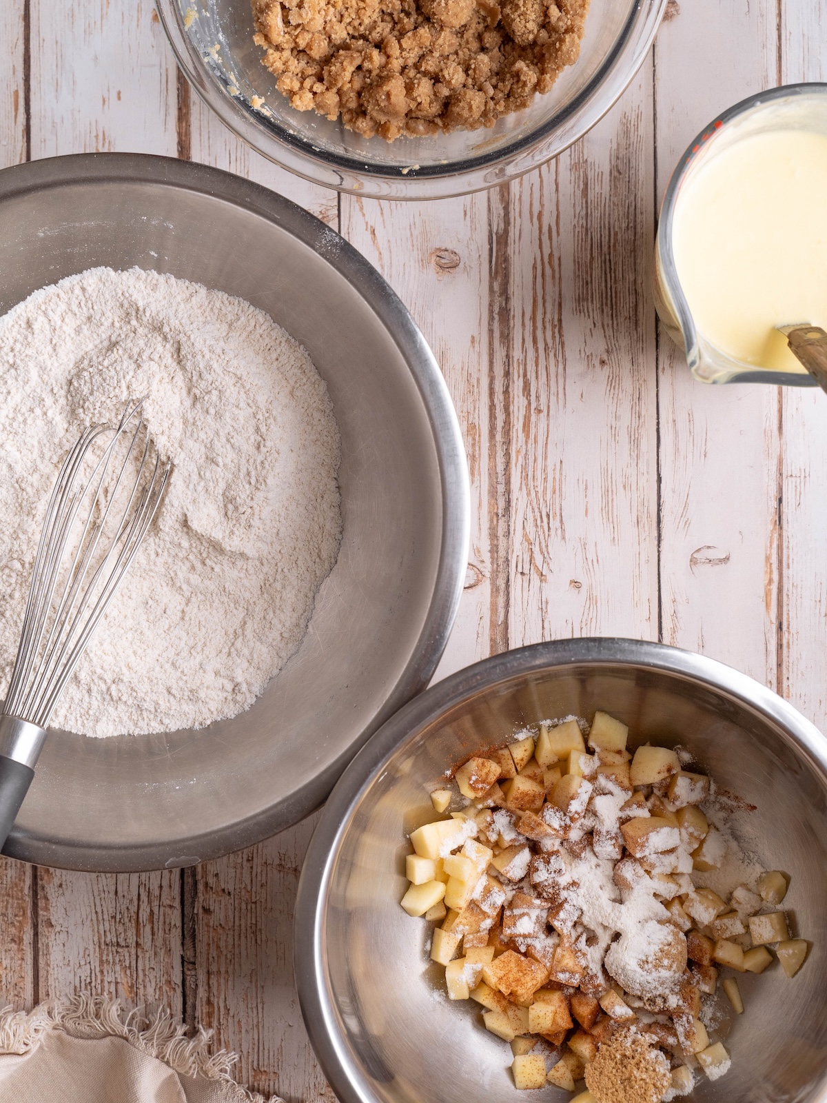 Bowls of ingredients ready to make coffee cake