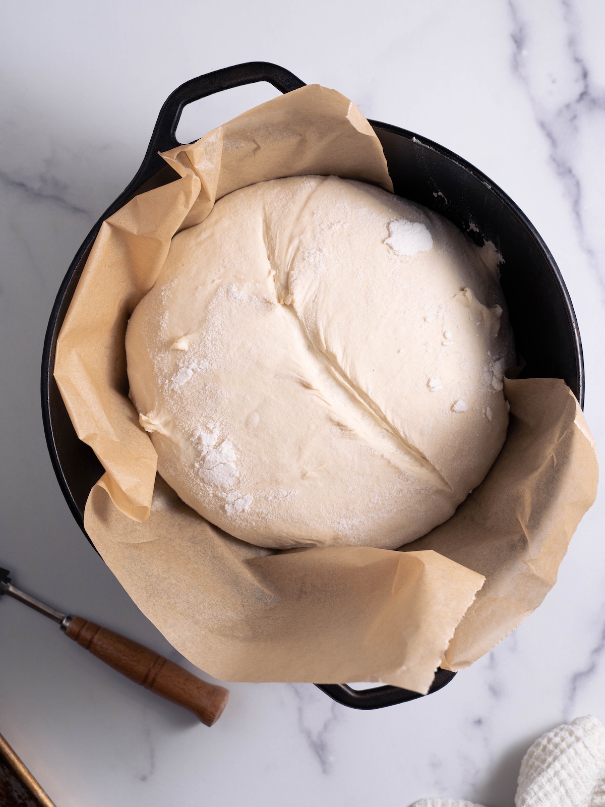 Easy sourdough bread right before baking