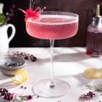 An elderberry drink made with vodka and elderberry simple syrup