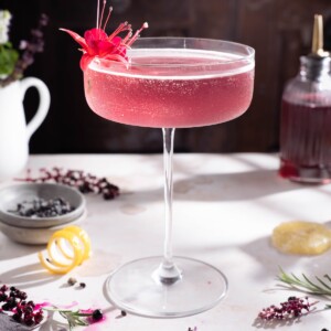 An elderberry drink made with vodka and elderberry simple syrup