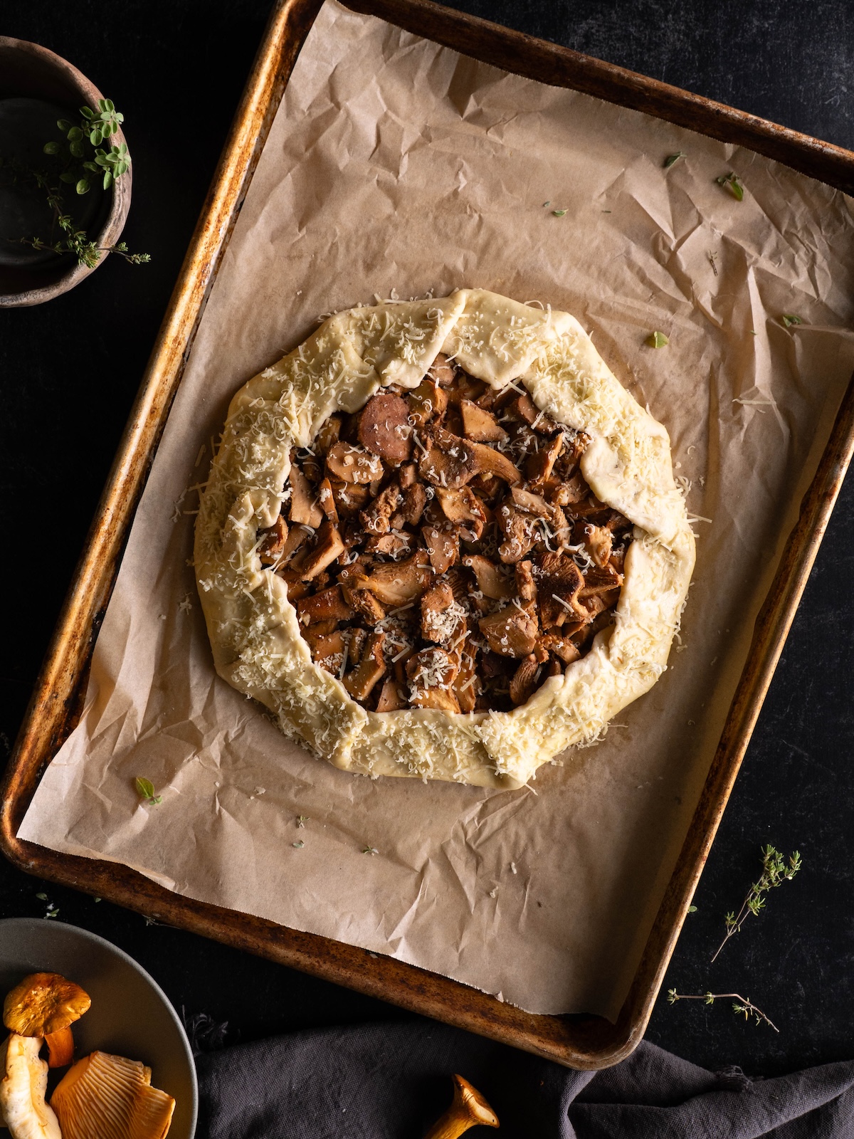 Wild mushroom tart before baking