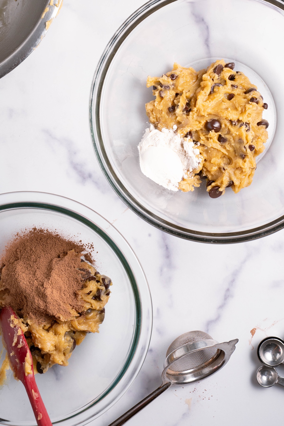 Preparing two flavors of cookie dough